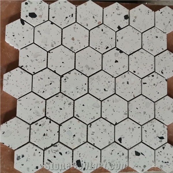 Cement Terrazzo White Honeycomb Pattern Tiles