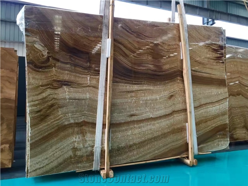 Cheap Price Polished Brown Wood Grain Onyx Slabs