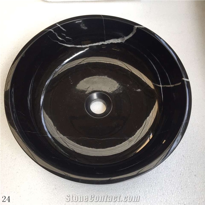 China Cheap Black with White Vein Marble Sinks