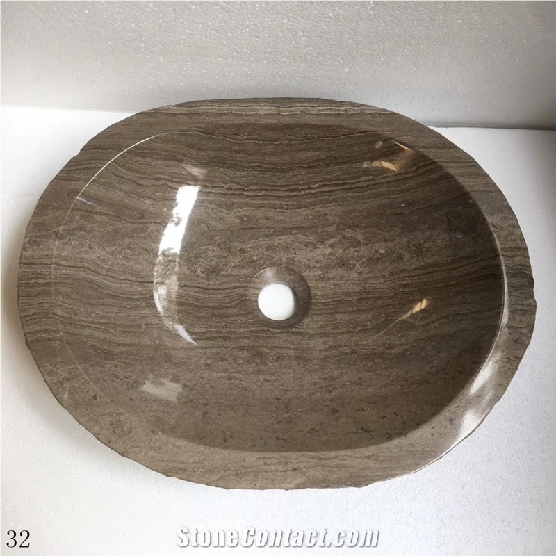 China Coffee Marble Stone Oval Sinks Brown Basins