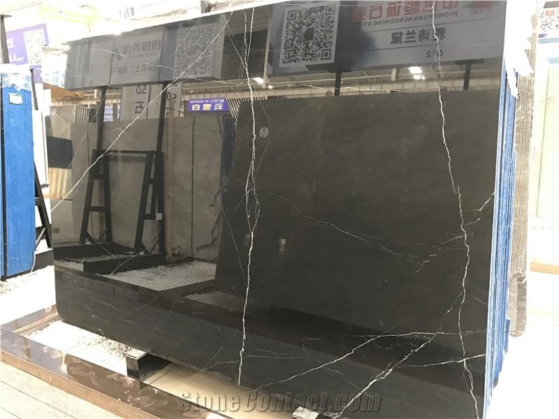 China Nero Marquina Black Marble Slabs for Project