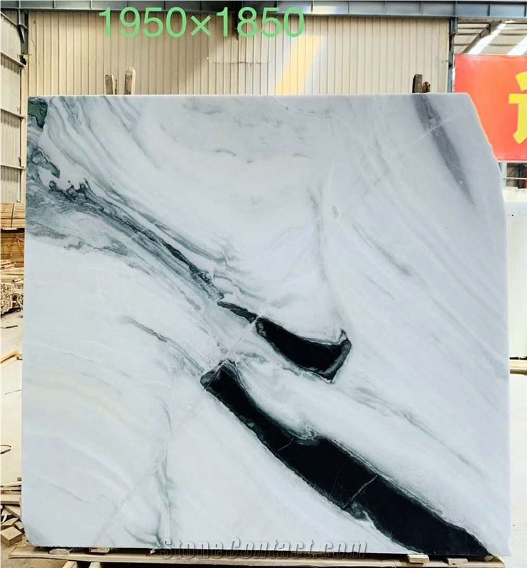 China Panda White Landscape Paintings Marble Slab