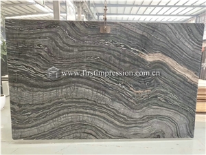 China Silver Wave Black ,Wooden Antique Marble