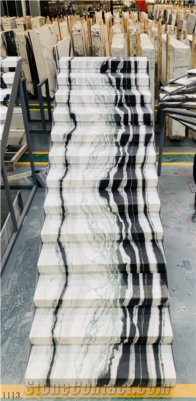 China White and Black Marble Stone Steps Stair