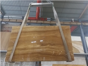 China Yellow Wooden Marble Flooring Slab