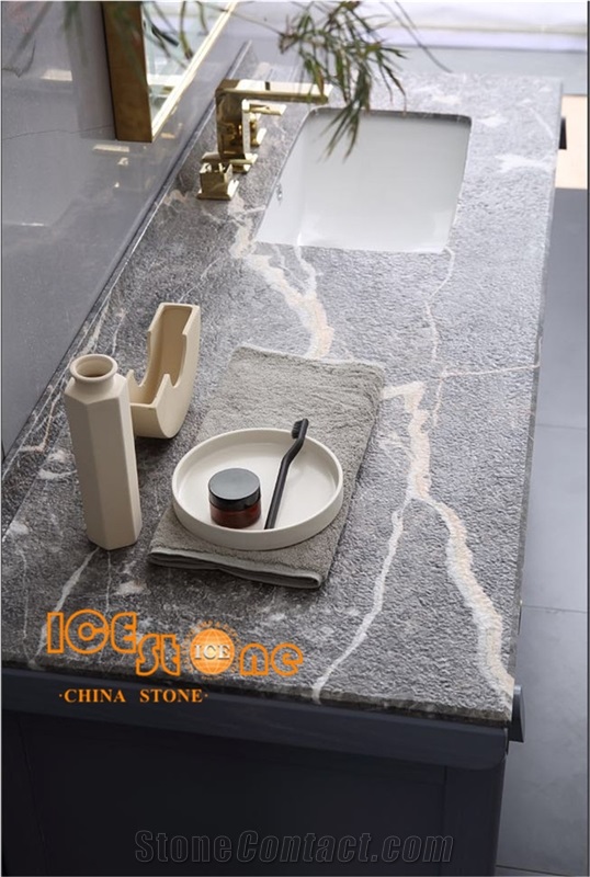 Chinese Grey Backlit Marble Vanity Top,Good Transparent