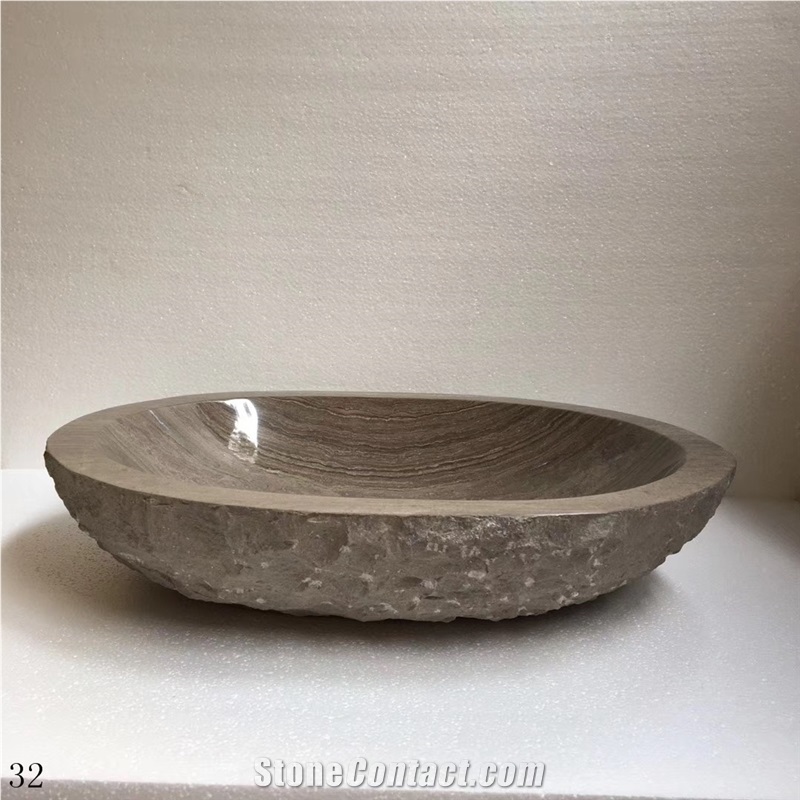 Coffee Wooden Marble Basin Natural Stone Sink