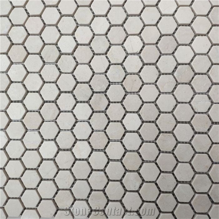 Crema Marfil 1 Inch Hexagon Mosaic Tile Tumbled
