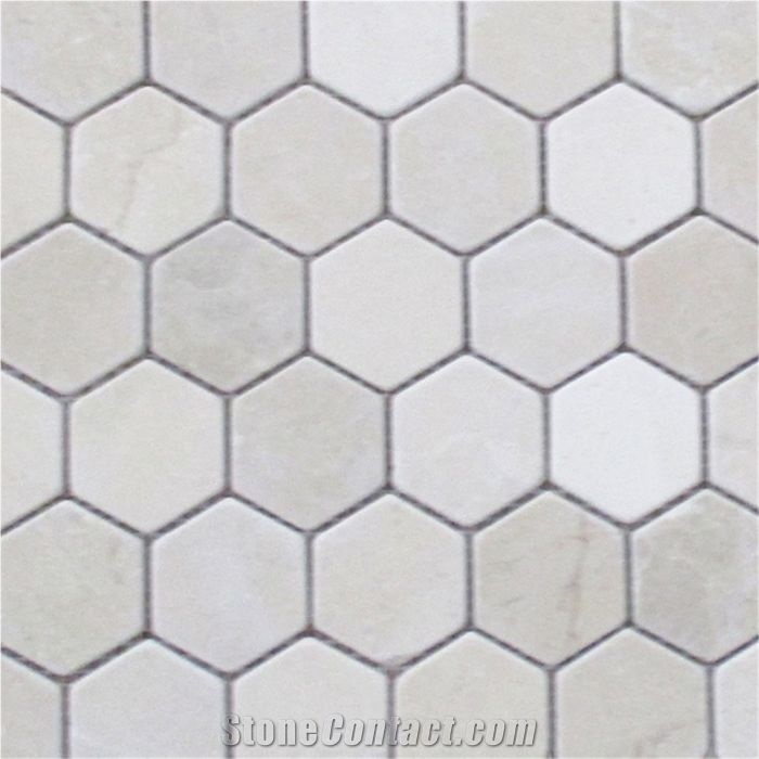Crema Marfil 2 Inch Hexagon Mosaic Tile Tumbled