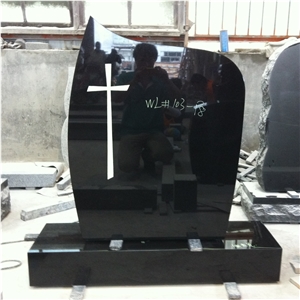 Cross American Style Black Granite Headstone