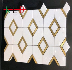 Crystal White Marble Mosaic Tiles with Metal Inlay