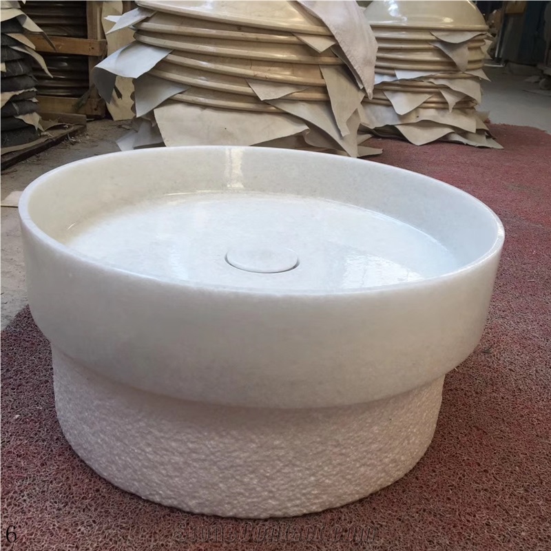 Crystal White Marble Round Basin Natural Stone