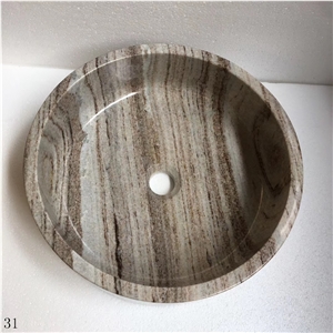 Crystal Wood Marble Basin Natural Stone Round Sink