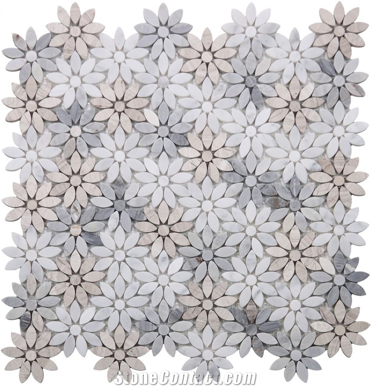 Daisy Wild Sky 12.5x12 Colorful Marble Flower Mosaic Tile