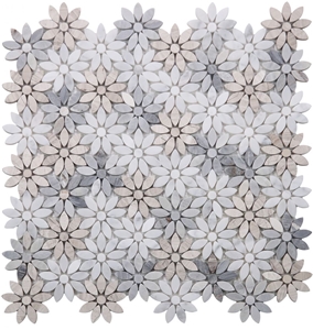 Daisy Wild Sky 12.5x12 Colorful Marble Flower Mosaic Tile