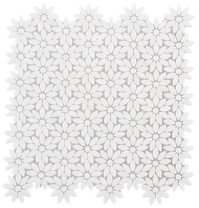 Daisy Wild Thassos 12.5x12 Flower Pattern Mosaic