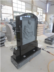 Dispirited Black Granite Jesus Headstone