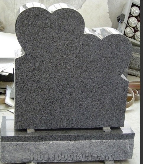 Double Heart Granite Grey Granite Headstone