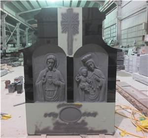 Double Relief Black Granite Jesus Headstone