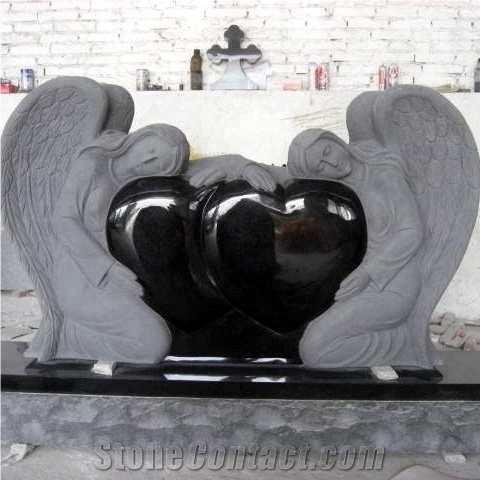 Doubleheart Angel Shaped Cross Granite Headstone