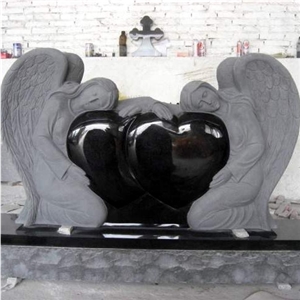 Doubleheart Angel Shaped Cross Granite Headstone