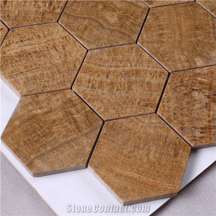 Emperador Brown Kitchen Backsplash Hexagon Tiles
