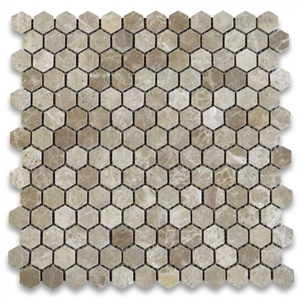 Emperador Light Marble 1 Inch Hexagon Mosaic Tile Polished
