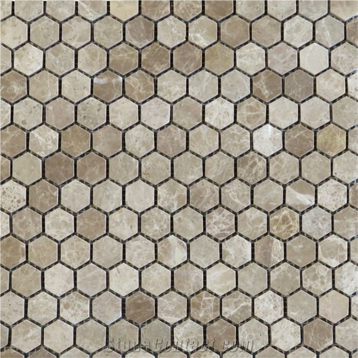 Emperador Light Marble 1 Inch Hexagon Mosaic Tile Polished