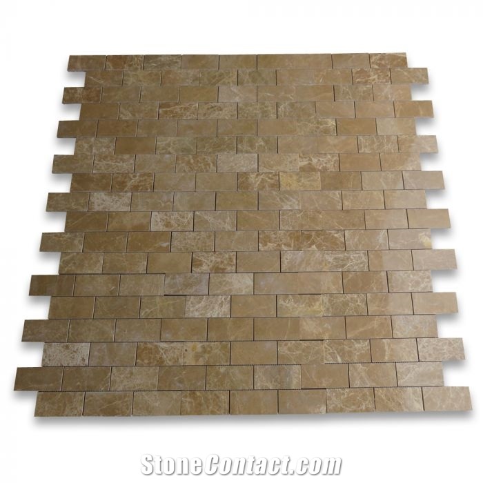 Emperador Light Marble 2x4 Grand Brick Subway Mosaic Tile