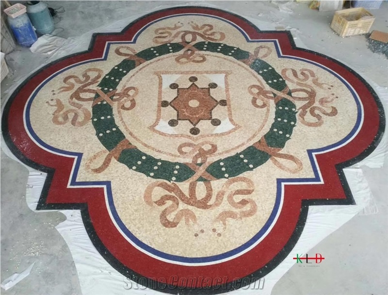 Floor Inlay Mosaic Marble Medallion Pattern
