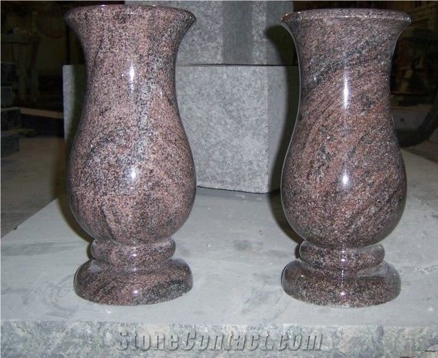 Funeral Accessories Red Polished Granite Vases