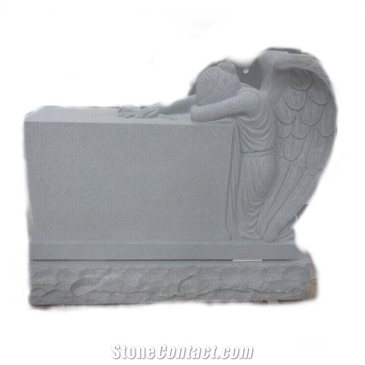 G633 Light Gray Granite Weeping Angel Headstone