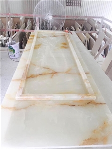 Golden White Onyx Stone Bathroom Floor Tiles