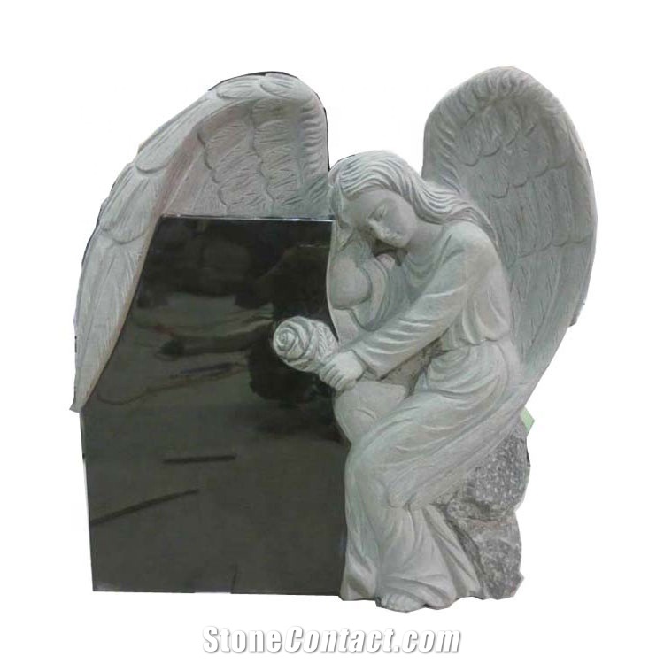 Granite Statue Kneeling Angel Wings Monument