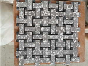 Grey Basketweave Cement Terrazzo Mosaic Tiles