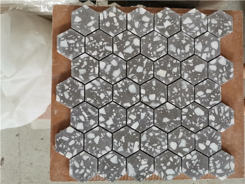 Grey Basketweave Cement Terrazzo Mosaic Tiles