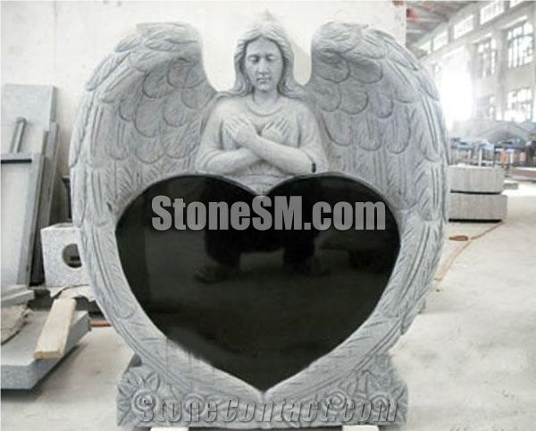 Handcarved Angel Granite Monument with Heart