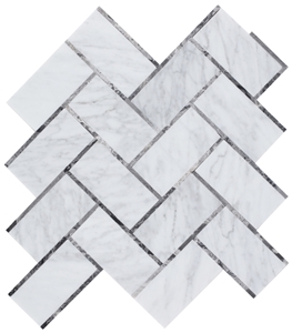 Herringbone Grey 11.75x12 Calacatta Marble Mosaic Tiles