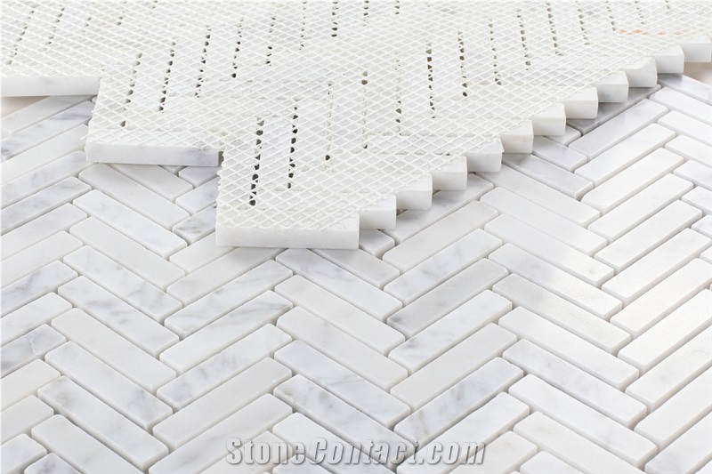 Herringbone Mini Carrara 10.50x11 Wall Floor Mosaic Tiles