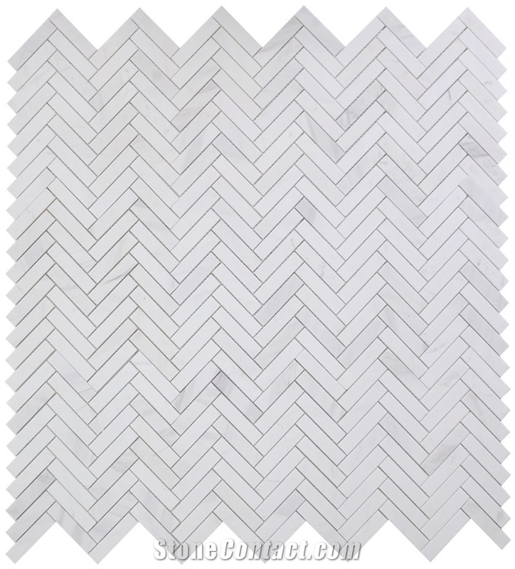 Herringbone White 11.25x11 Volakas Marble Mosaic