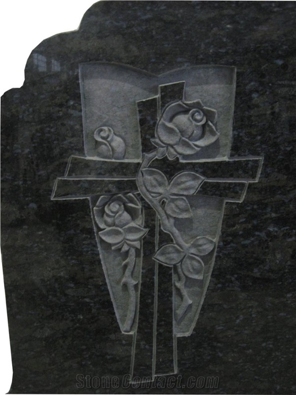 Ice Blue Granite Headstones with Flower Etching