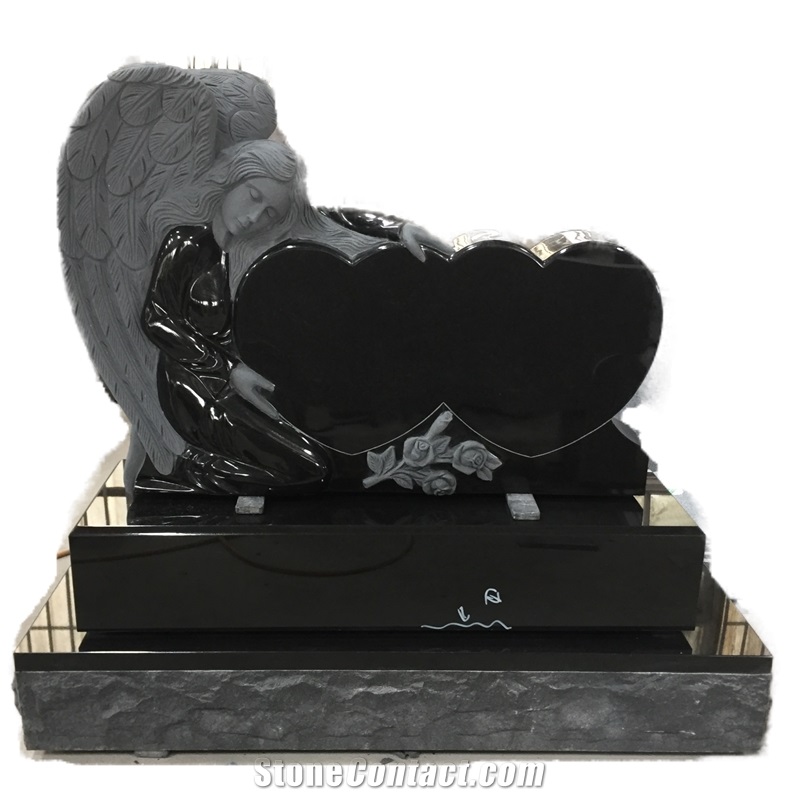 Indian Black Granite Angel Double Hearts Monument