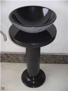 Ink Black Marble Hotel Bathroom Pedestal Sinks