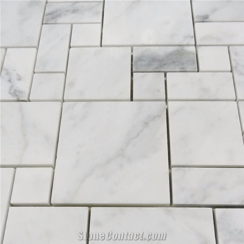 Irregular Carrara Marble Multi-Size Square Mosaic