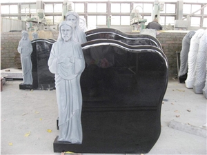 Jesus Stands Next to India Black Granite Headstone