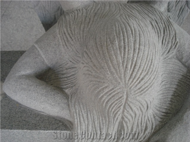 Light Gray Granite Angel Headstone with Flower