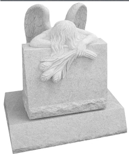 Light Gray Granite Angel Headstone with Flower