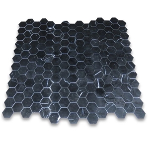 Nero Marquina Black Marble 3" Hexagon Mosaic Tile