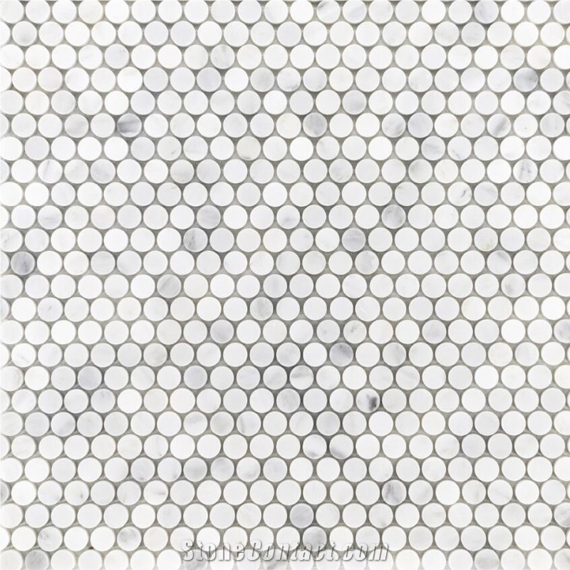 Pearl White 1" Rounds Marble Mosaic Tiles Honed