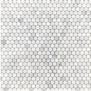 Pearl White 1" Rounds Marble Mosaic Tiles Honed